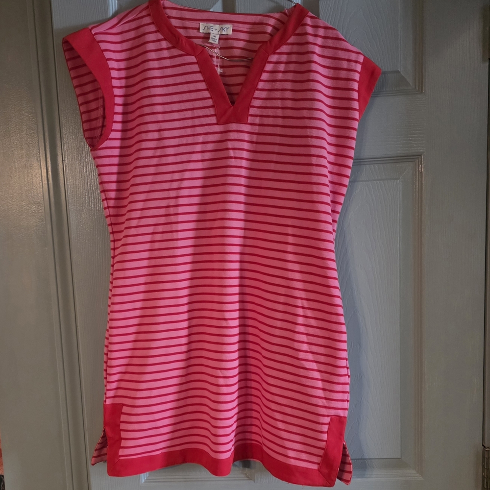 She + Sky Red and Pink Striped Dress